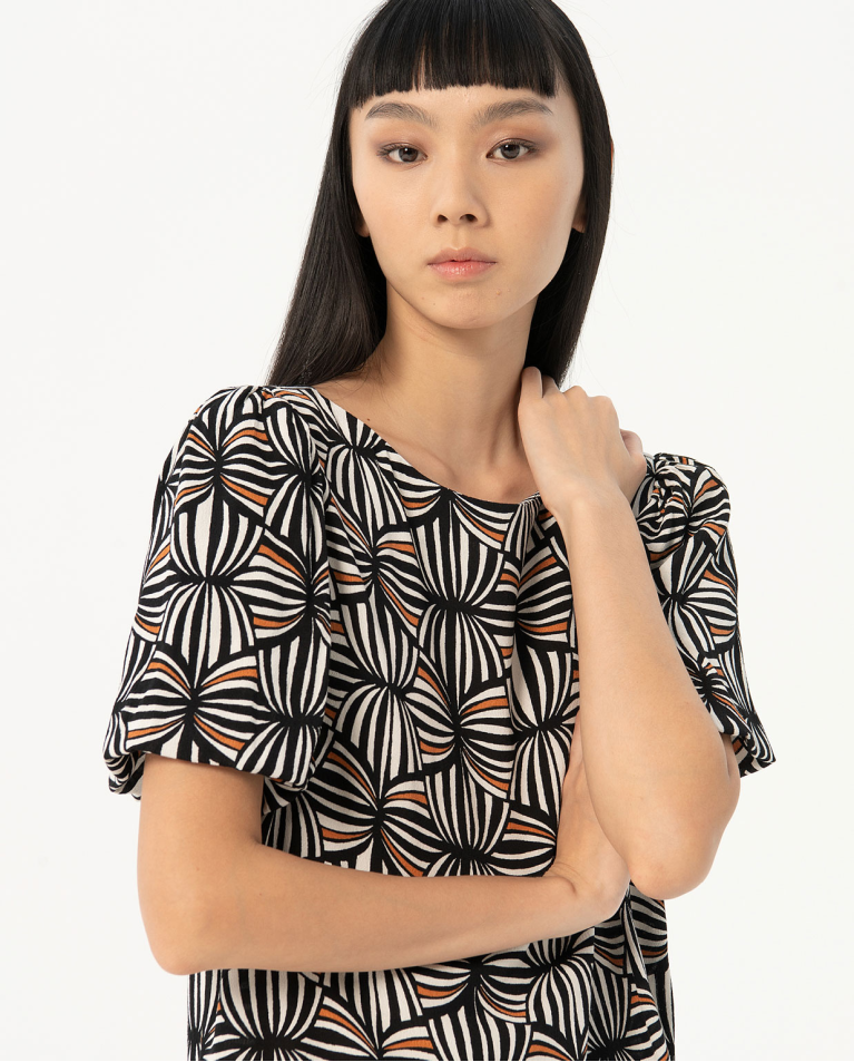 Printed crepe short straight dress