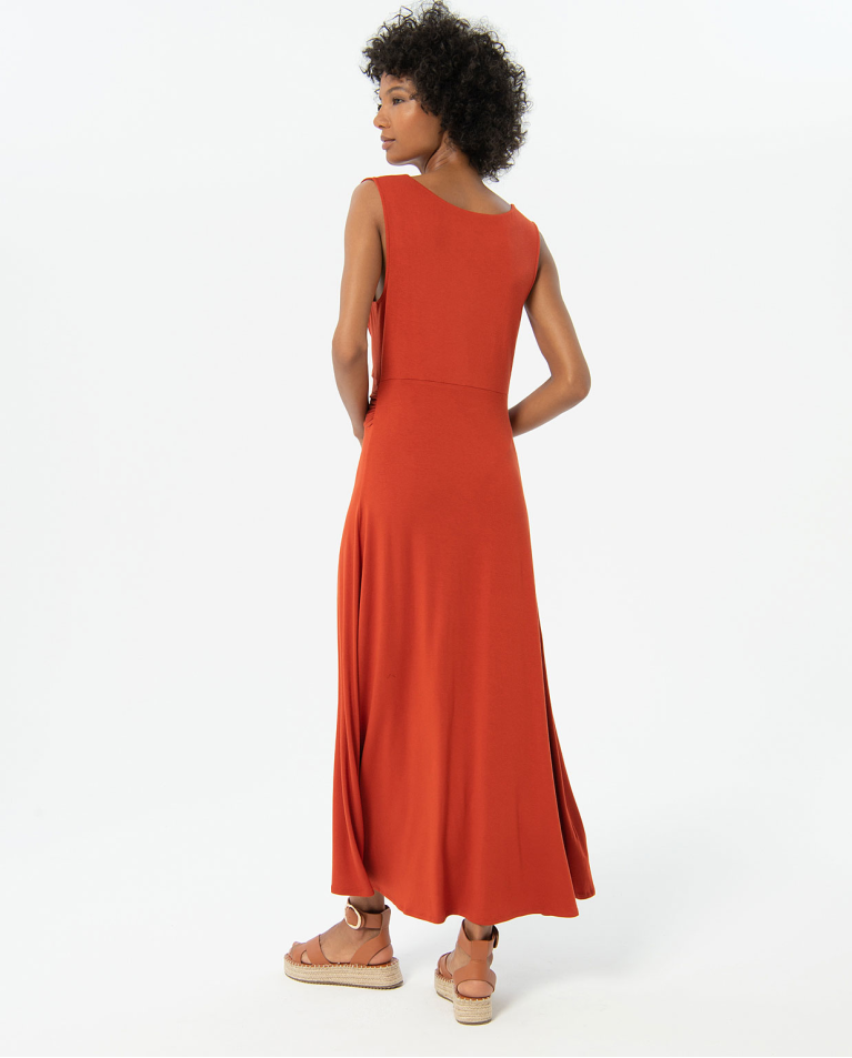 Long plain front knot dress