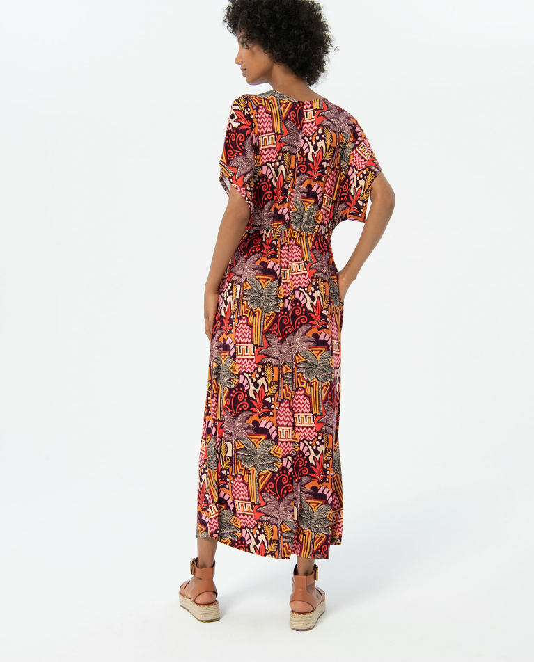 Aloe-vera long dress with japanese sleeves