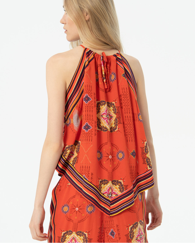 Printed bamboo halter top