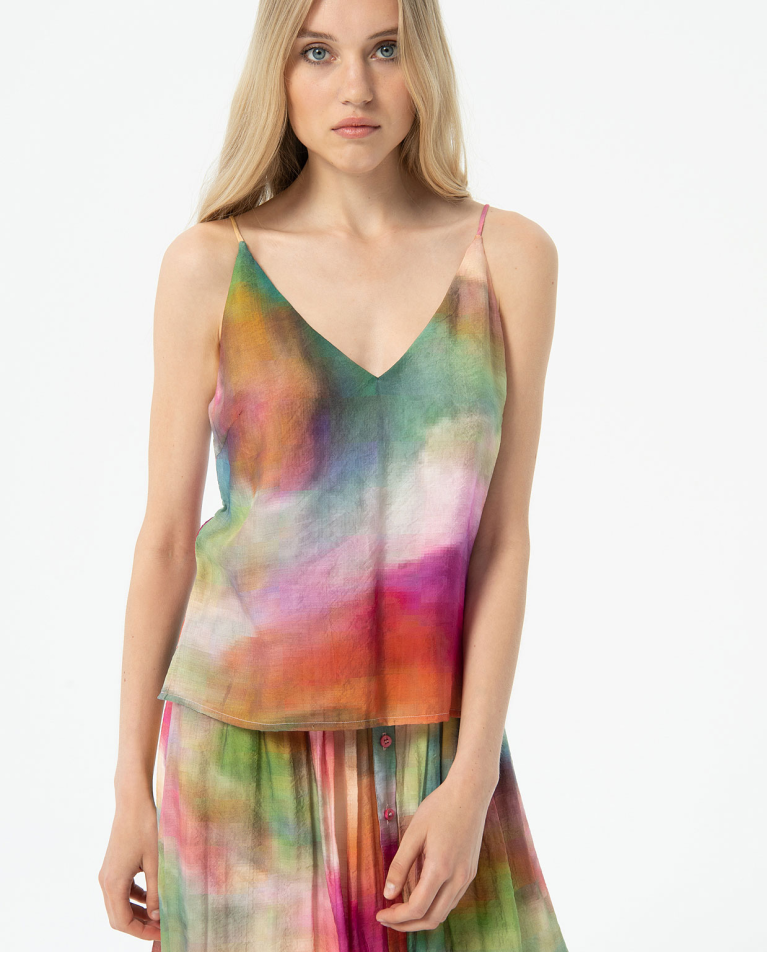 Printed thin strap V-neck printed top