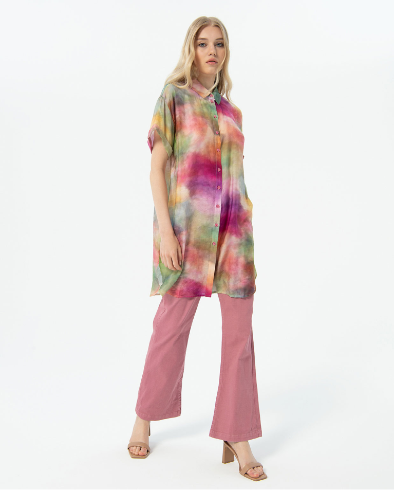 Printed short sleeve long shirt