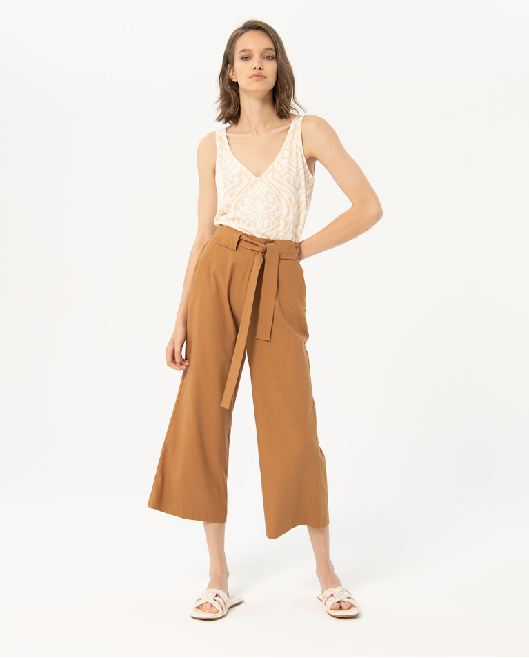 Wide/straight plain cropped pants