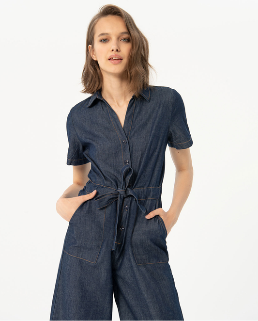 V-neck denim jumpsuit