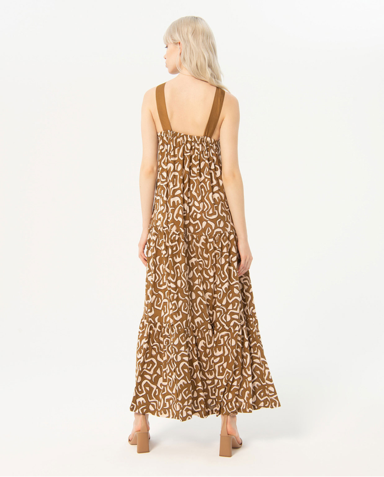 Printed ruffle long dress
