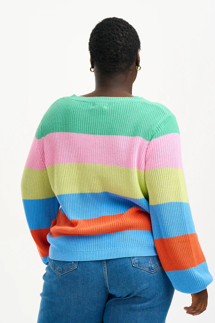 Rashina V-Neck Jumper - Multi, Bold Stripes