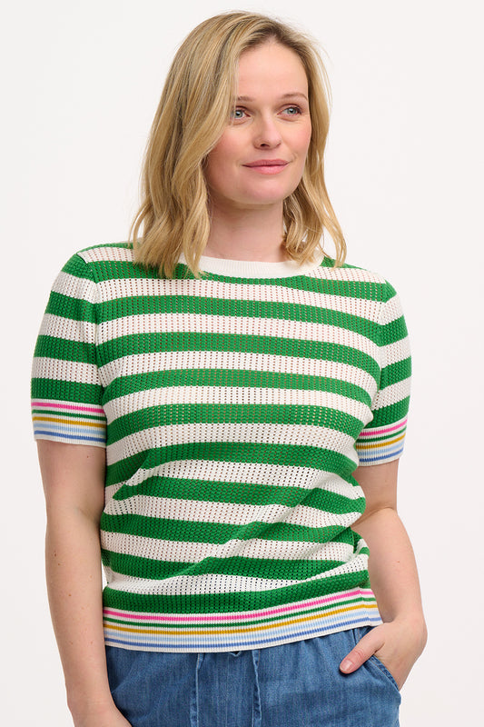 Arden Knit Top - Green/Off-White, Rainbow Tipping