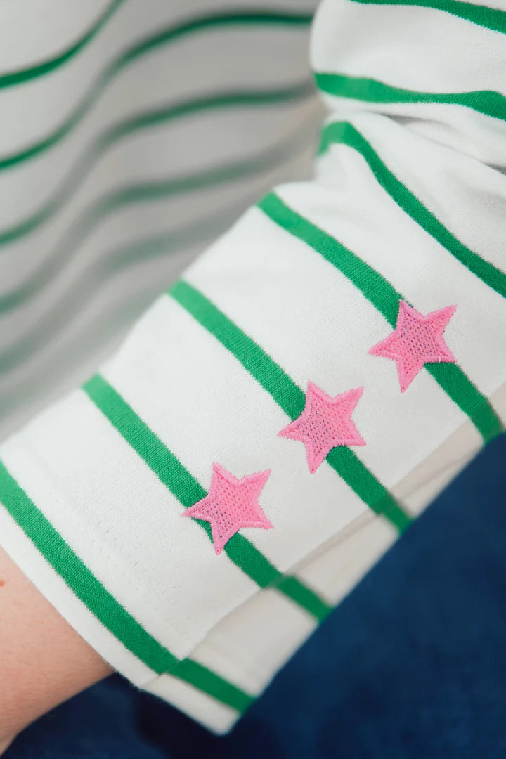 Billie Breton Top - Off-White/Green, Star Cuff