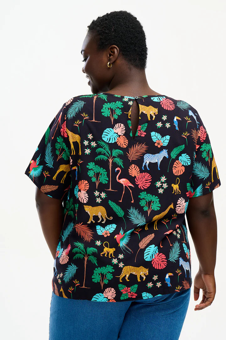 Beth Top - Black, Tropical Safari