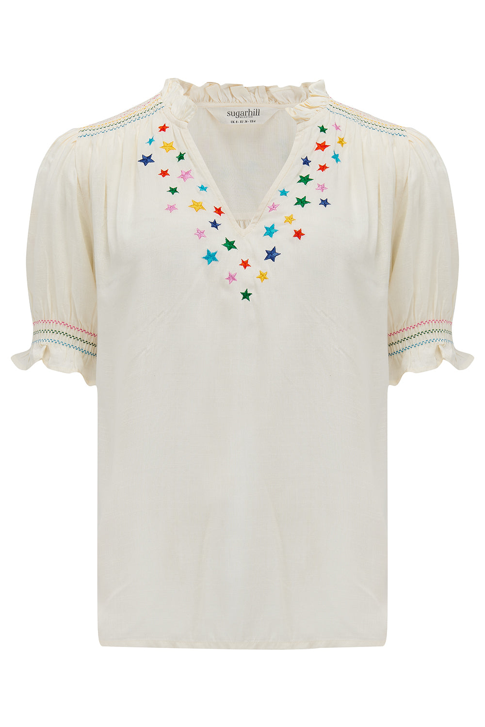Haydee Shirred Top - Off White, Rainbow Stars