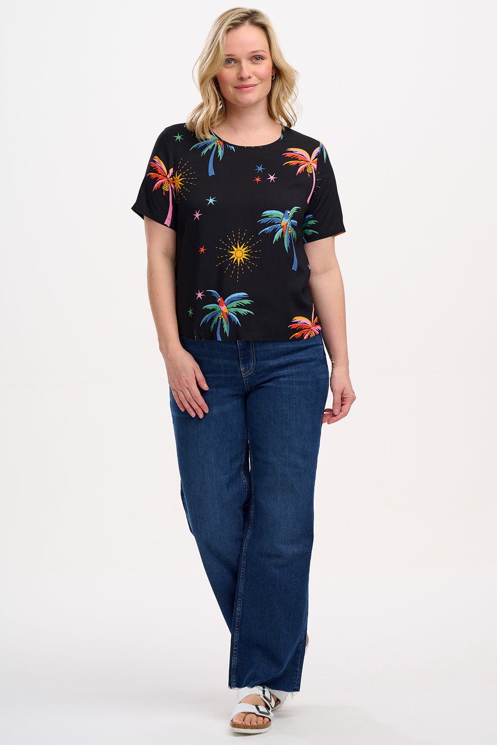 Christina Top - Black, Palms & Sunshine