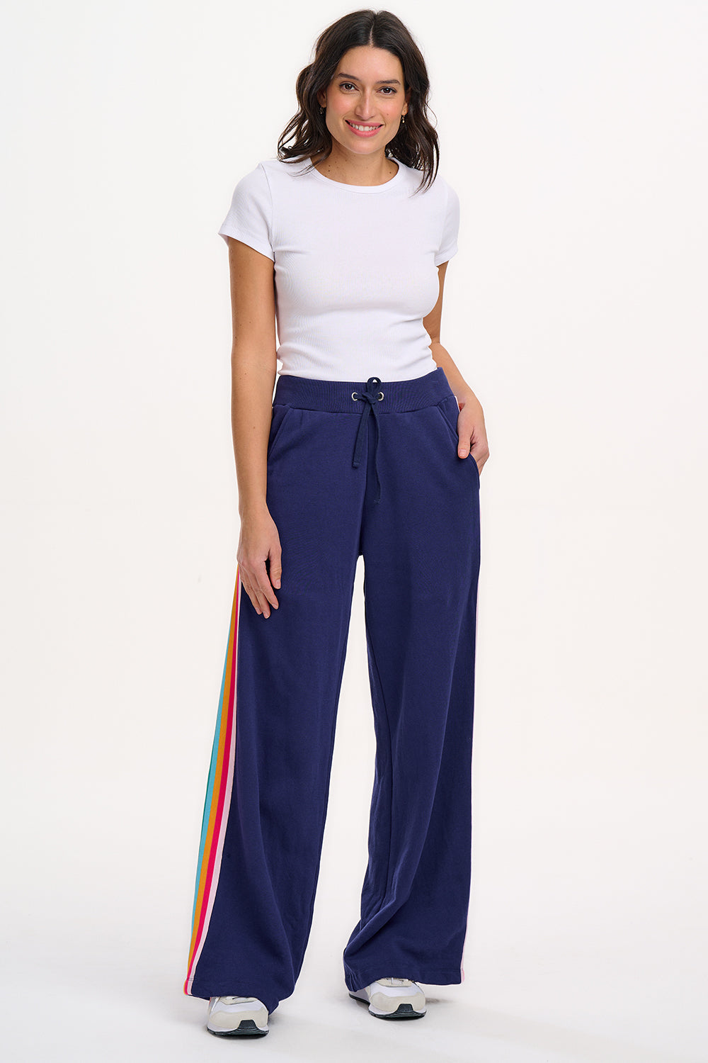 Laina Track Pants - Washed Navy, Rainbow Trim