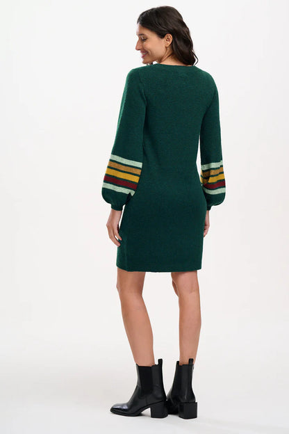 Talasi Knit Dress - Dark Green, Sleeve Stripes