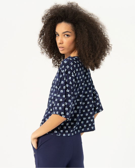 Printed 3/4 sleeve crepe t-shirt