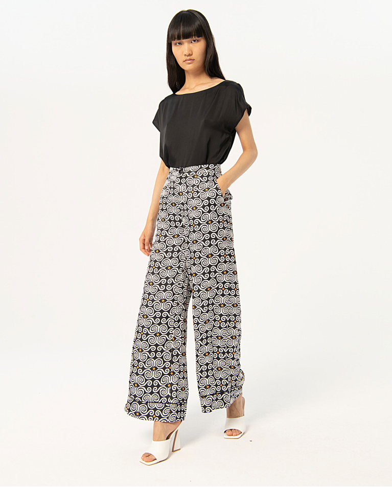 Printed satin wide pants