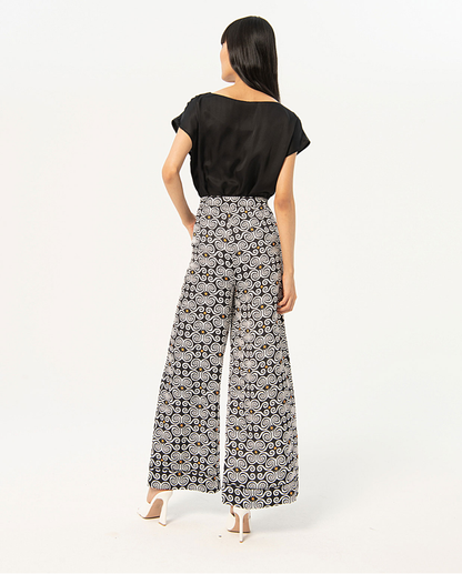 Printed satin wide pants