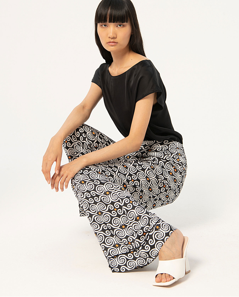 Printed satin wide pants
