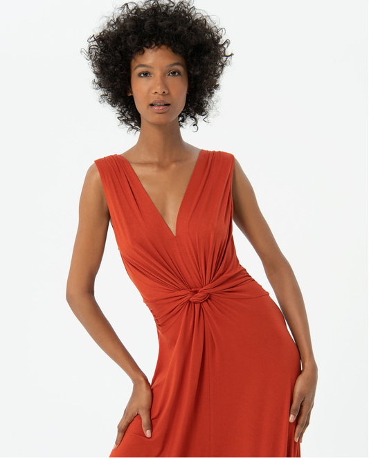 Long plain front knot dress