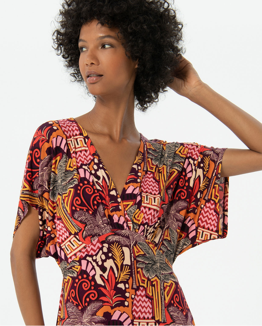 Aloe-vera long dress with japanese sleeves
