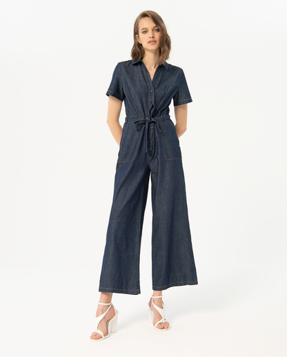 V-neck denim jumpsuit