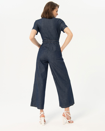 V-neck denim jumpsuit