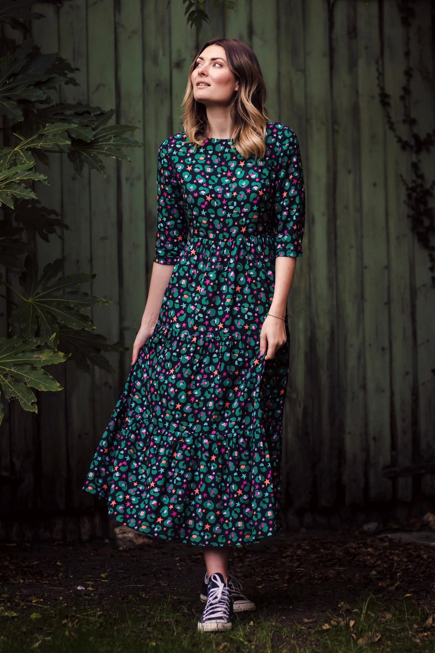 Zaina Tiered Maxi Dress - Black/Multi, Star Leopard