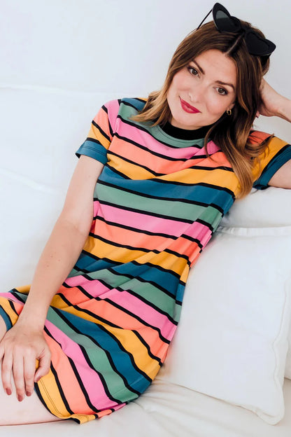 Sia T-shirt Dress - Multi, Beach Hut Stripes
