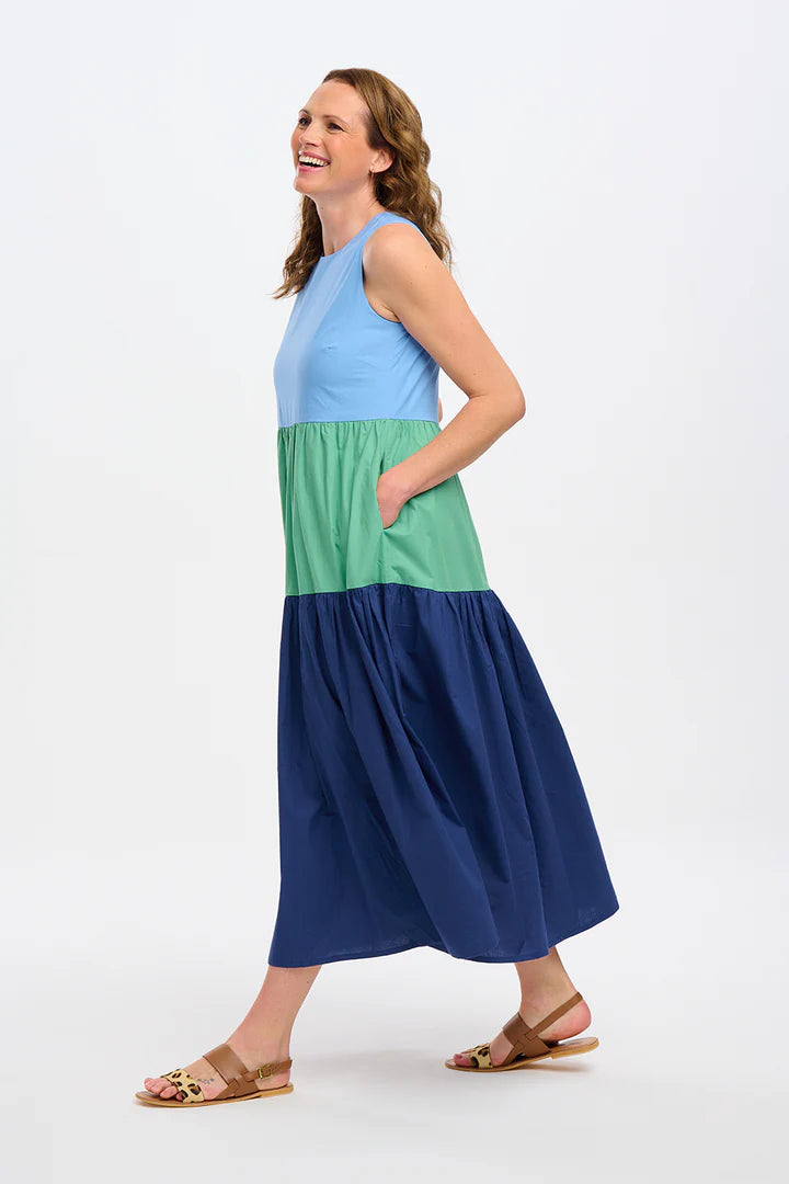 Juniper Maxi Tiered Sundress - Multi, Sea Colour Block