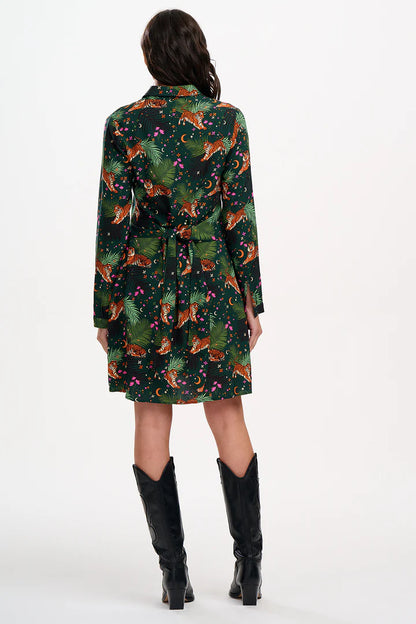 Henrietta Mini Shirt Dress - Dark Green, Tigers & Palms