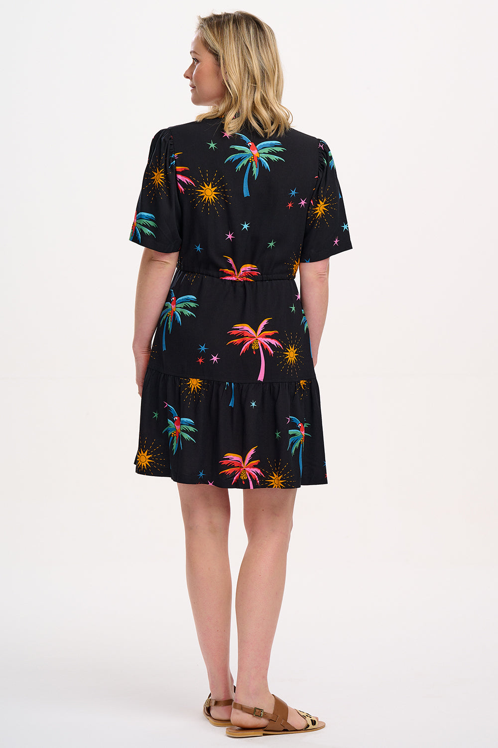 Sabine Mini Dress - Black, Palms & Sunshine