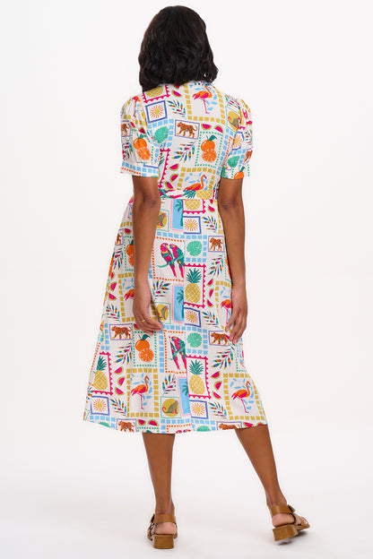 Penelope Midi Shirt Dress - Off-white, Jungle Tile