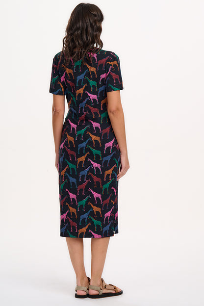 Emersyn Midi Jersey Dress - Black, Giraffe Spots