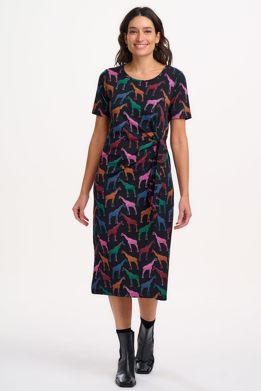 Emersyn Midi Jersey Dress - Black, Giraffe Spots