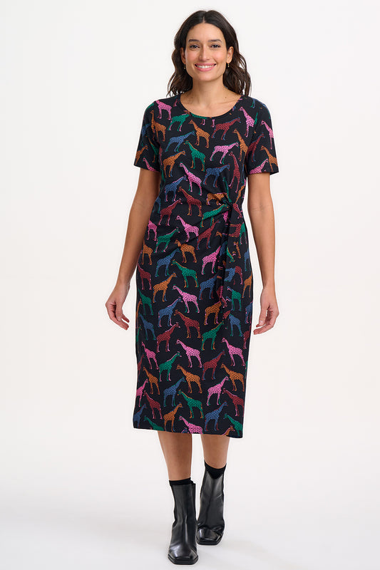 Emersyn Midi Jersey Dress - Black, Giraffe Spots