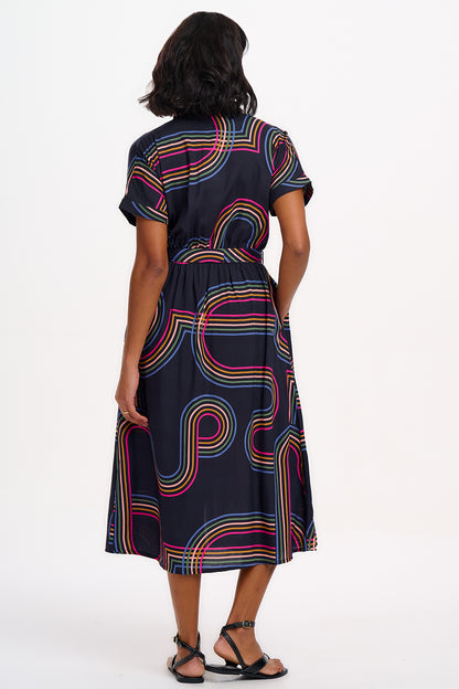 Leigh Midi Shirt Dress - Black, Retro Racer