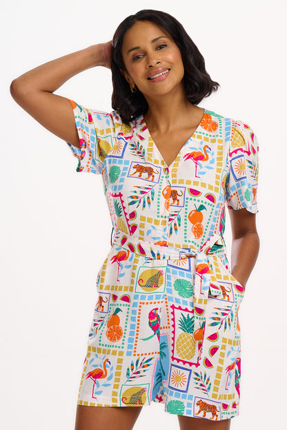 Gweneth Playsuit - Off-White, Jungle Tile
