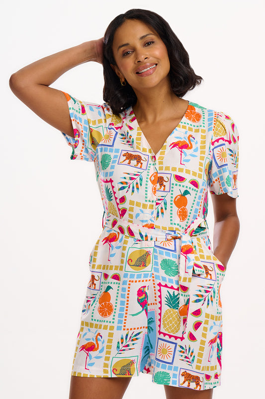 Gweneth Playsuit - Off-White, Jungle Tile