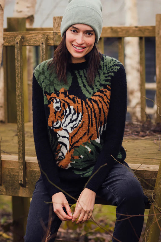 Rayna Jumper - Black, Tiger & Palms