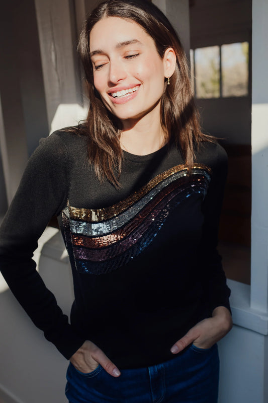 Cece Sequin Jumper - Black, Sequin Wave