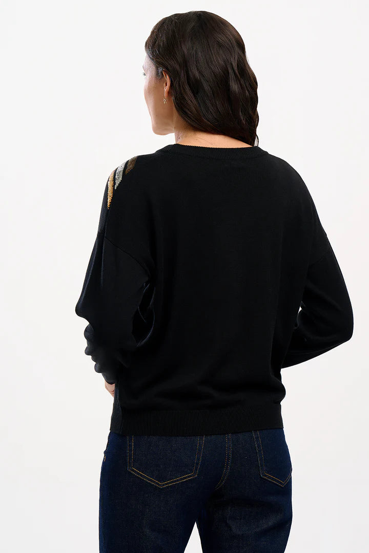 Anjali Sequin Jumper - Black, Chevron Stripes