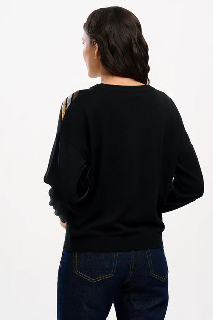 Anjali Sequin Jumper - Black, Chevron Stripes