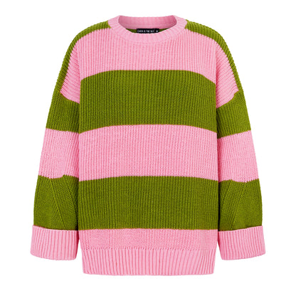 Rhiannon Recycled Cotton Blend Stripe Jumper - Pink and Green