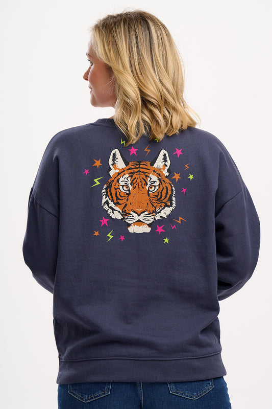 Eadie Relaxed Sweatshirt - Charcoal, Tiger & Stars