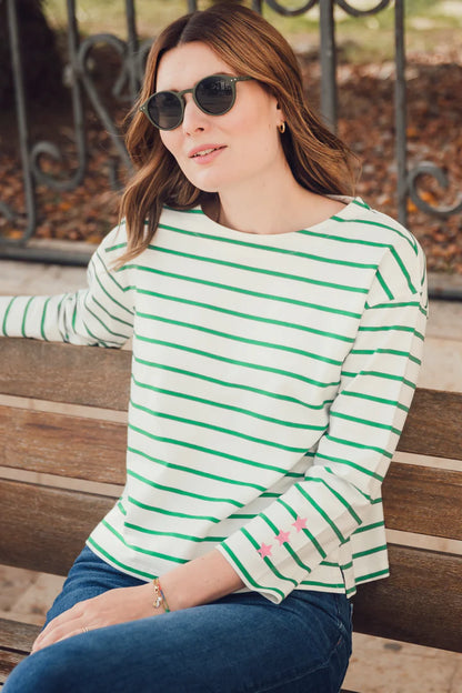 Billie Breton Top - Off-White/Green, Star Cuff