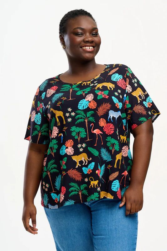 Beth Top - Black, Tropical Safari