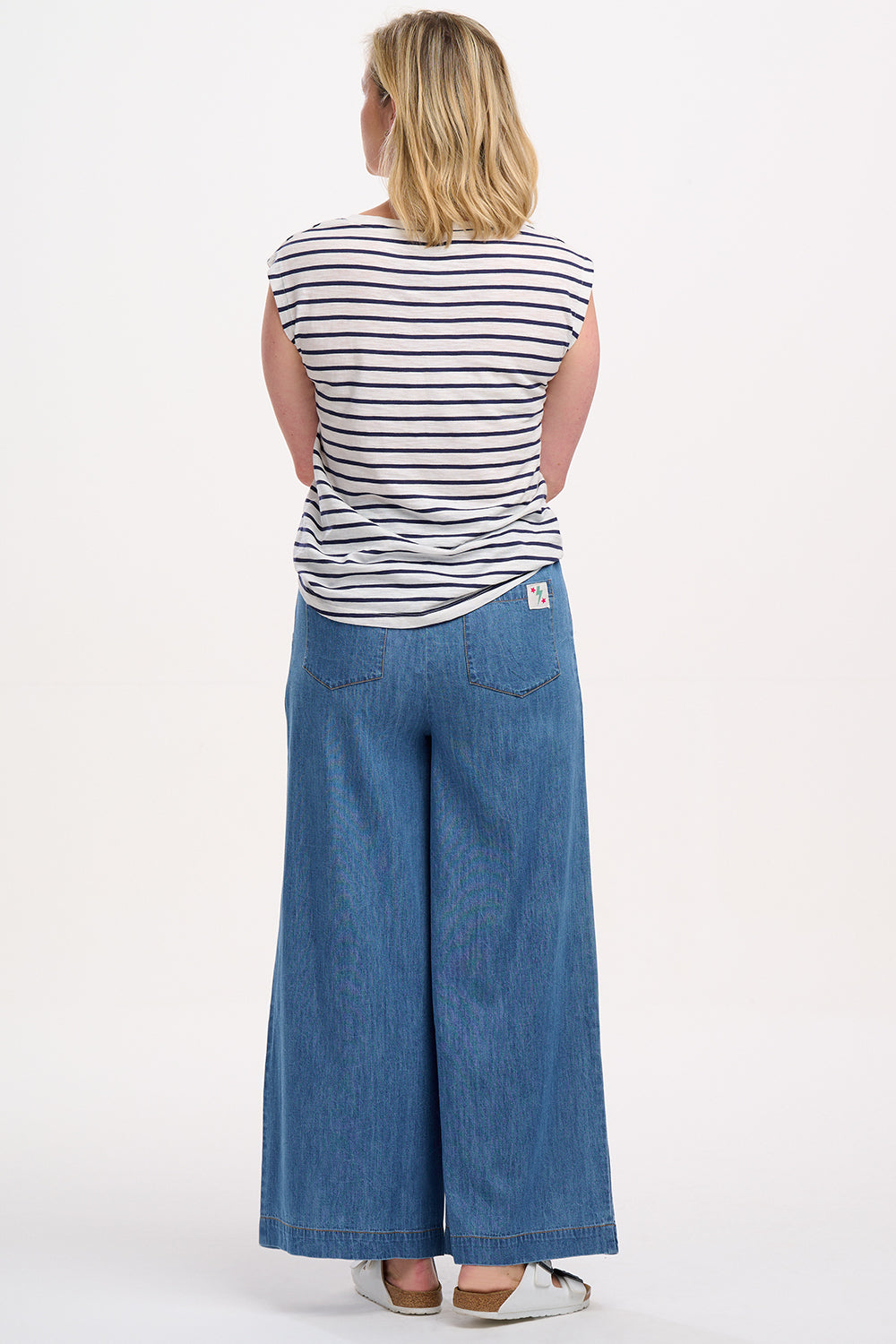 Chrissy Relaxed Tank T-Shirt - Off-White/Navy, Fruity Orange