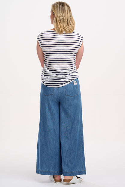 Chrissy Relaxed Tank T-Shirt - Off-White/Navy, Fruity Orange