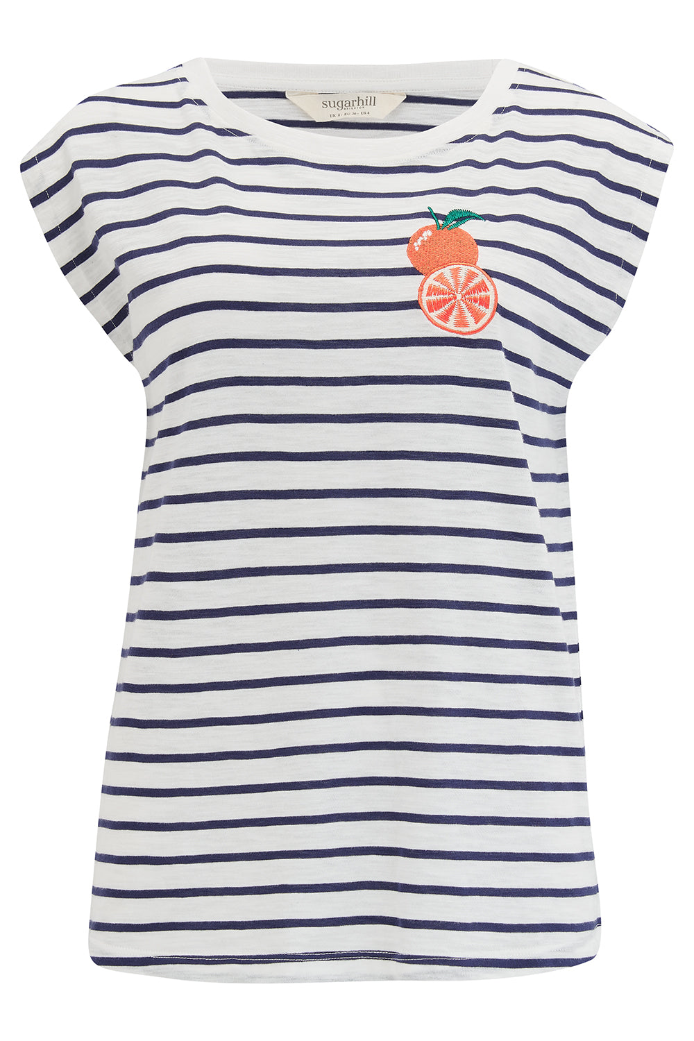 Chrissy Relaxed Tank T-Shirt - Off-White/Navy, Fruity Orange