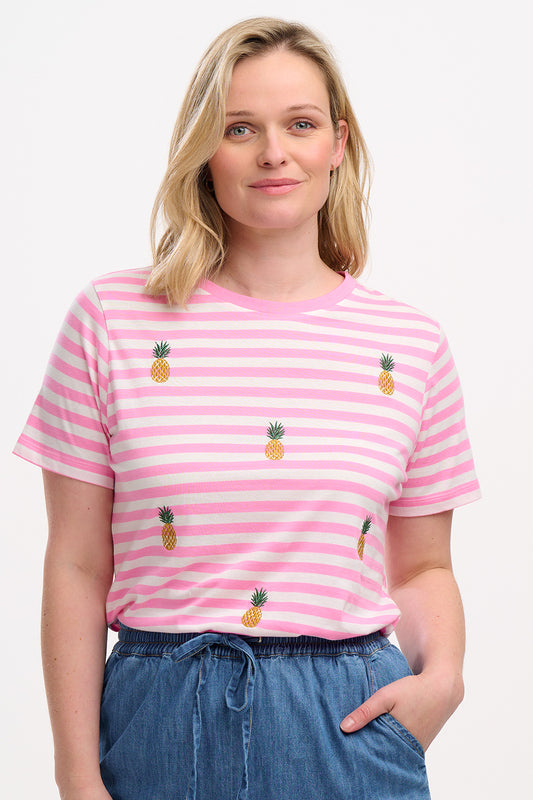 Maggie T-Shirt - Off-White/Pink, Pineapple Repeat