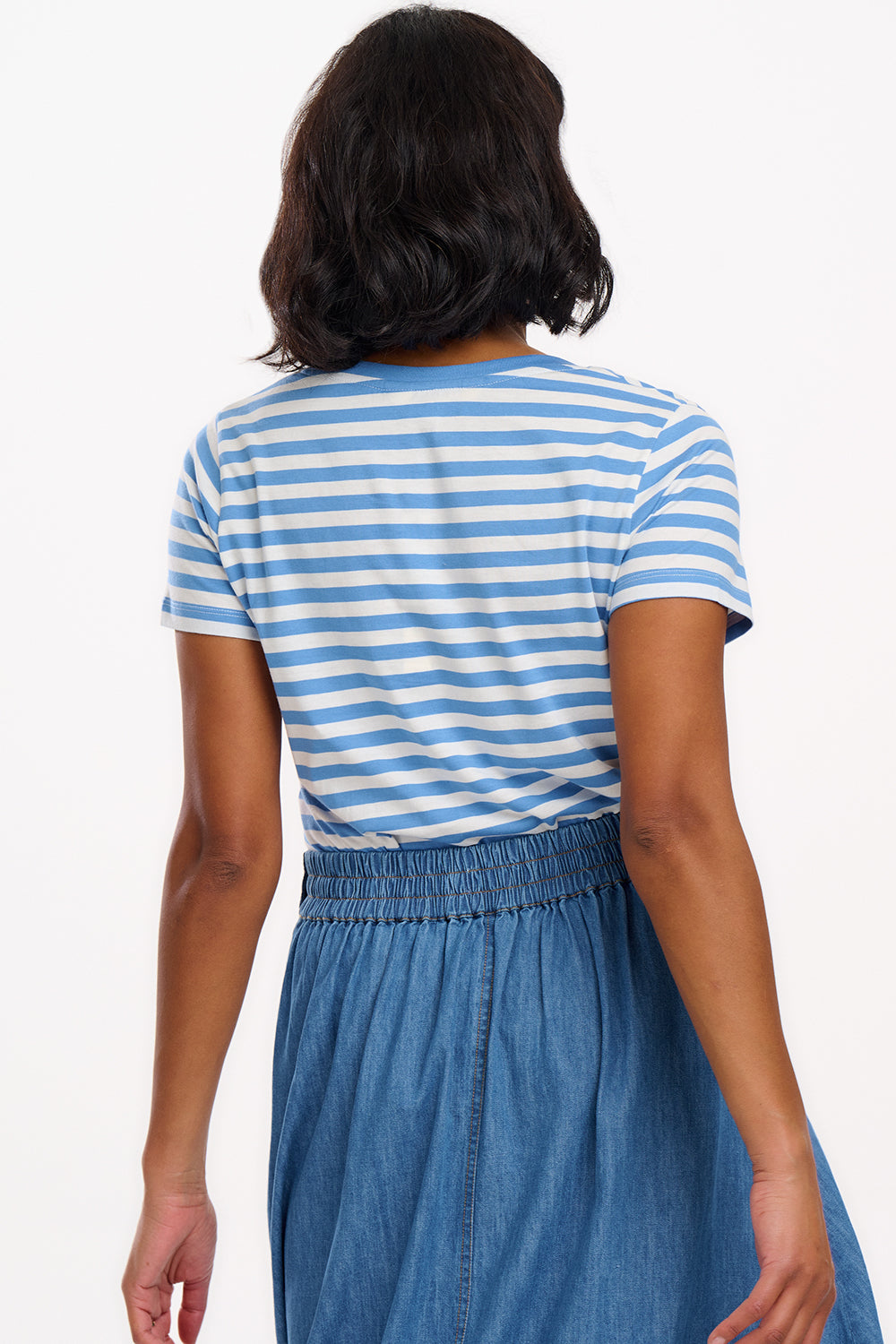 Khloe V-Neck T-Shirt - Off-White/Blue, Stripy Crab
